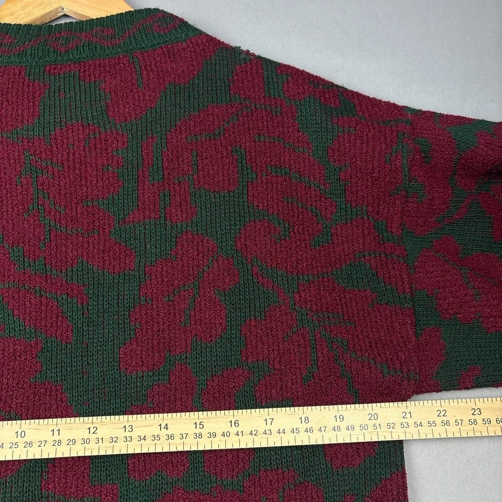 Vintage 90s Metropolis Sweater Men's Medium Floral Leaf Pattern Cottagecore